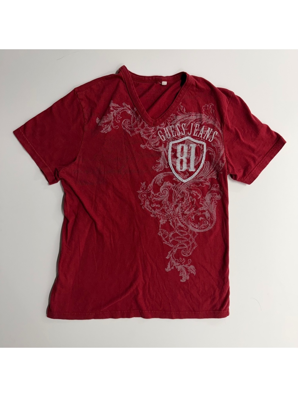 Guess Jeans Men's Red V-Neck Short Sleeve T-Shirt Size M